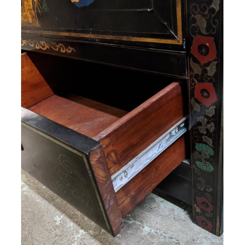 151 - MARRIAGE CABINET, Chinese lacquered and gilt decorated, with two doors over two drawers, 160cm H x 1... 