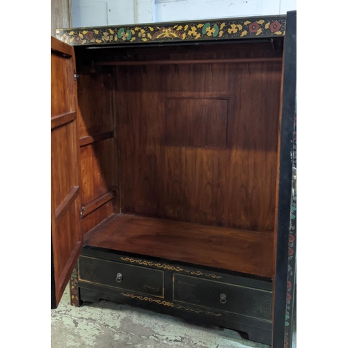 151 - MARRIAGE CABINET, Chinese lacquered and gilt decorated, with two doors over two drawers, 160cm H x 1... 