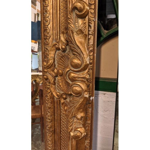 152 - LARGE WALL MIRROR, traditional gilt frame, bevelled edge glass, 146cm H x 230cm.