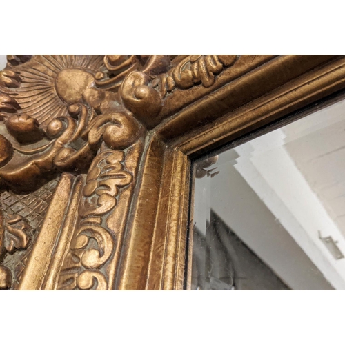 152 - LARGE WALL MIRROR, traditional gilt frame, bevelled edge glass, 146cm H x 230cm.