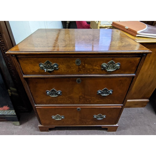 171 - CHEST, 55cm x 73cm x 82cm H, Georgian style with three drawers, in figured and crossbanded burr waln... 