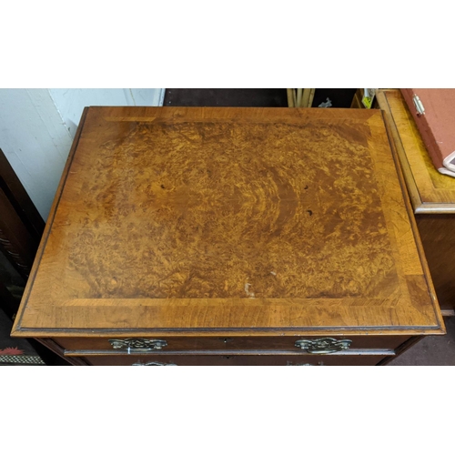 171 - CHEST, 55cm x 73cm x 82cm H, Georgian style with three drawers, in figured and crossbanded burr waln... 