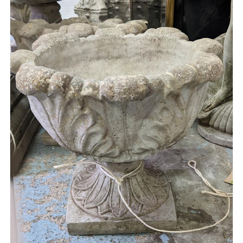 174 - GARDEN URNS, a pair, each 48cm x 44cm H, in reconstituted stone. (2)