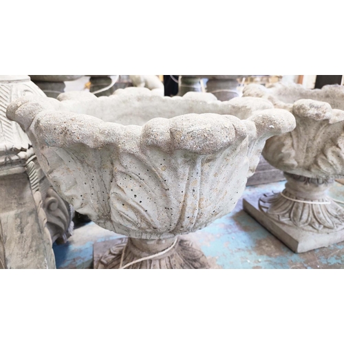 175 - GARDEN URNS, a pair, each 48cm x 44cm H, in reconstituted stone. (2)