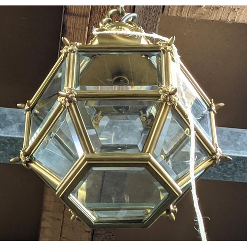 178 - GILT METAL HALL LANTERN, 40cm H x 26cm W, with bevelled glass.