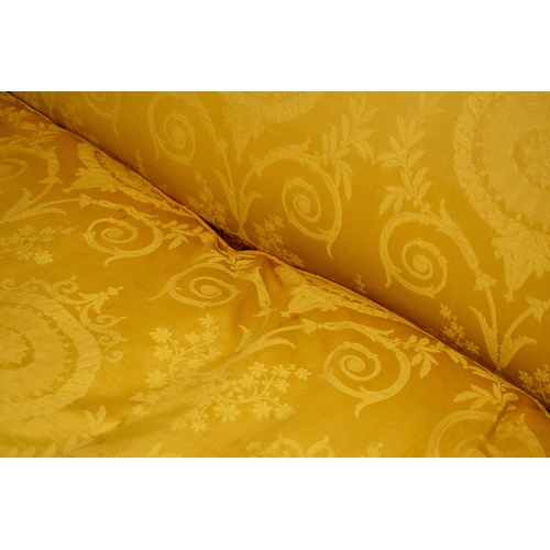 183 - SOFA, 215cm W x 80cm W x 94cm H, George III style walnut in silk damask with oak leaf and acorn deta... 