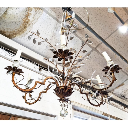 184 - CHANDELIER, 65cm H x 78cm W, gilt metal with foliate glass detail.