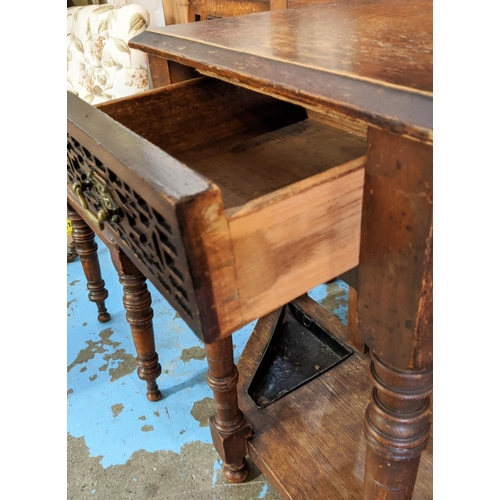 190 - HALL STAND, Victorian Aesthetic, oak, mirrored back and inset with tiles entitled 'Spring - The Rain... 