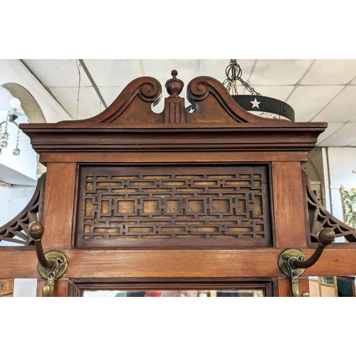 190 - HALL STAND, Victorian Aesthetic, oak, mirrored back and inset with tiles entitled 'Spring - The Rain... 