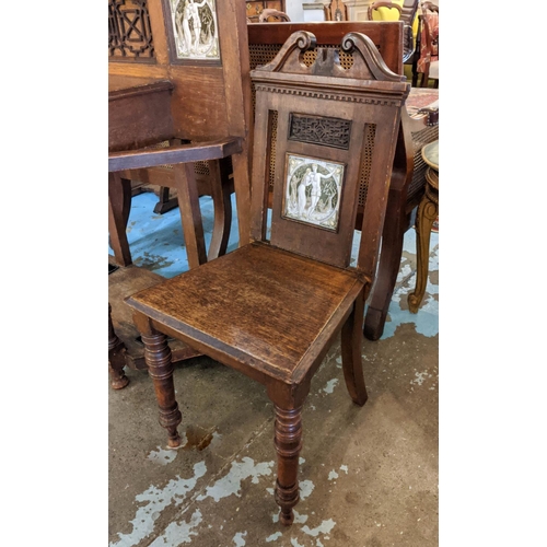 190 - HALL STAND, Victorian Aesthetic, oak, mirrored back and inset with tiles entitled 'Spring - The Rain... 