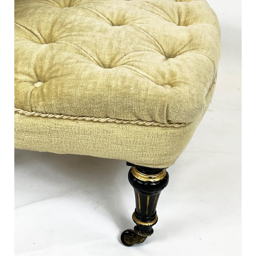 202 - SLIPPER CHAIR, 75cm H x 64cm W, Napoleon III, ebonised and gilt heightened, in cream plush upholster... 