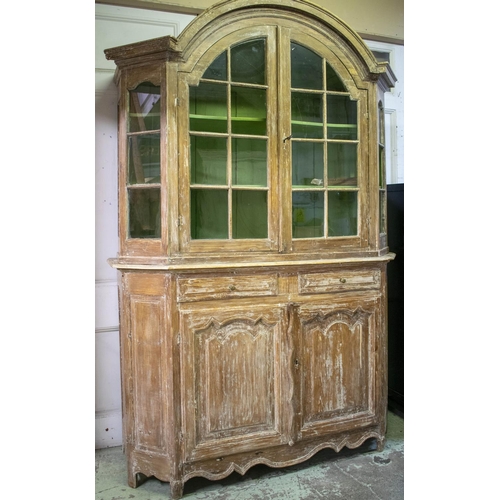 214 - DRESSER, 255cm H x 188cm W x 63cm D, 19th century stripped pine, with two glazed doors enclosing pai... 