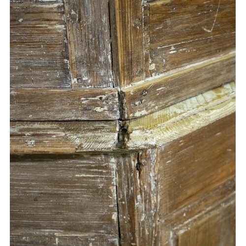 214 - DRESSER, 255cm H x 188cm W x 63cm D, 19th century stripped pine, with two glazed doors enclosing pai... 