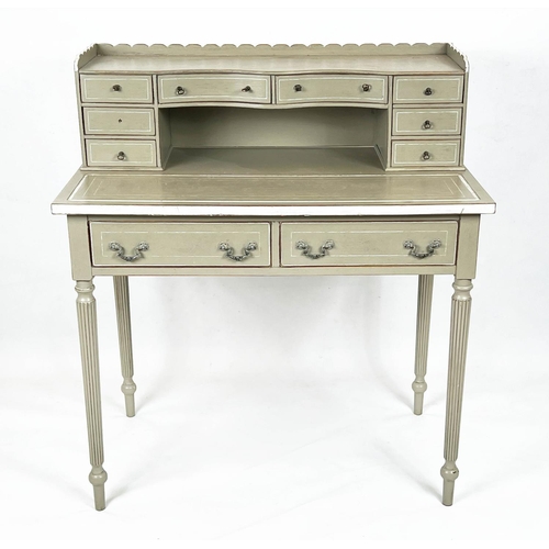 239 - BONHEUR DU JOUR, 101cm H x 691cm W x 54cm D, Georgian style, grey painted, with ten drawers.