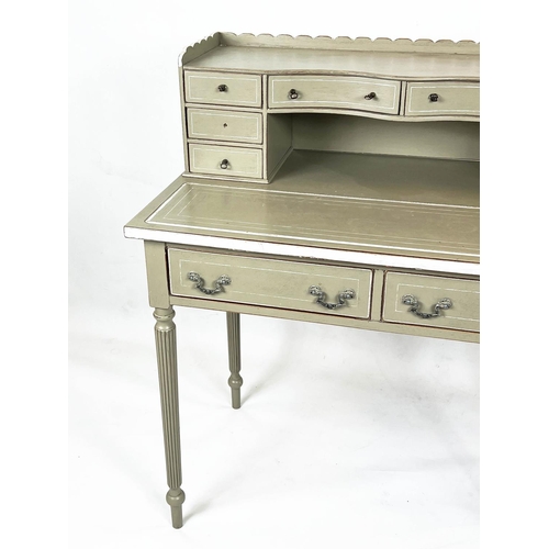 239 - BONHEUR DU JOUR, 101cm H x 691cm W x 54cm D, Georgian style, grey painted, with ten drawers.