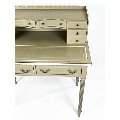 239 - BONHEUR DU JOUR, 101cm H x 691cm W x 54cm D, Georgian style, grey painted, with ten drawers.