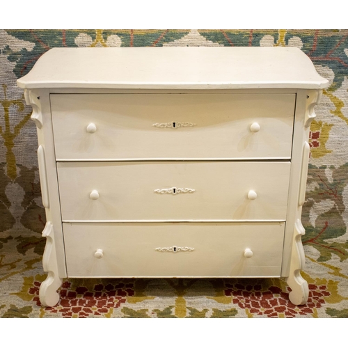 240 - COMMODE, 81cm H x 95cm W x 50cm D, North European, white painted, with three drawers.