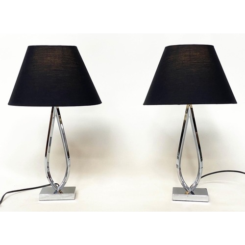 289 - ENDON TABLE LAMPS, a pair, loop chrome and plinth bases with shades, 51cm H. (2)