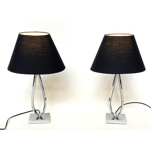 289 - ENDON TABLE LAMPS, a pair, loop chrome and plinth bases with shades, 51cm H. (2)