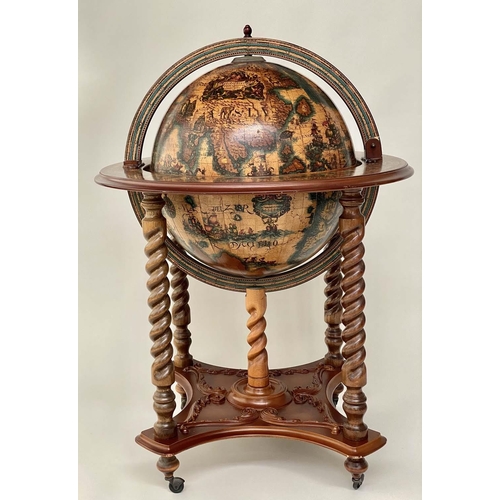 292 - GLOBE COCKTAIL CABINET, in the form of an antique terrestrial globe on stand with rising lid, 95cm H... 