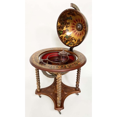 292 - GLOBE COCKTAIL CABINET, in the form of an antique terrestrial globe on stand with rising lid, 95cm H... 