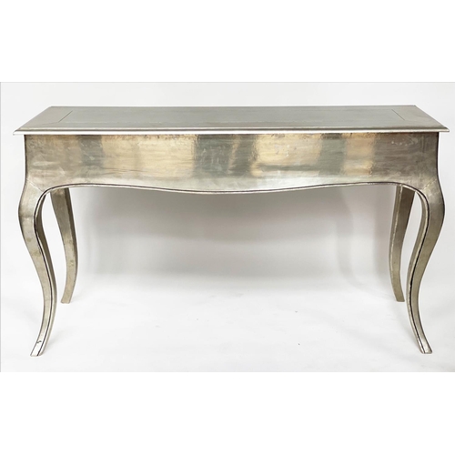 293 - EICHOLTZ CONSOLE TABLE, French style and silvered metal applied with cabriole supports, 45cm x 81cm ... 