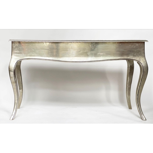 293 - EICHOLTZ CONSOLE TABLE, French style and silvered metal applied with cabriole supports, 45cm x 81cm ... 