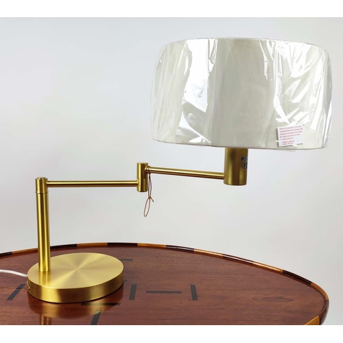 381 - LAUREN RALPH LAUREN HOME TABLE LAMPS, a pair, swing arm design, gilt metal with shades, 50cm H. (2)