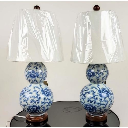 382 - LAUREN RALPH LAUREN HOME TABLE LAMPS, a pair, Chinese export style blue and white ceramic with shade... 