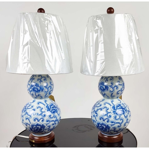 382 - LAUREN RALPH LAUREN HOME TABLE LAMPS, a pair, Chinese export style blue and white ceramic with shade... 