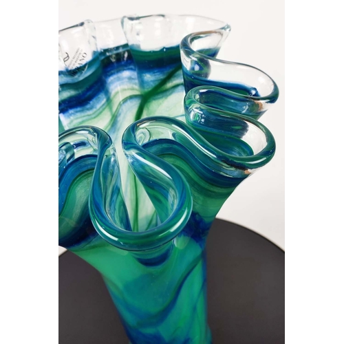 384 - MURANO STYLE GLASS VASES, a set of two, differing colours, 42cm H at tallest. (2)