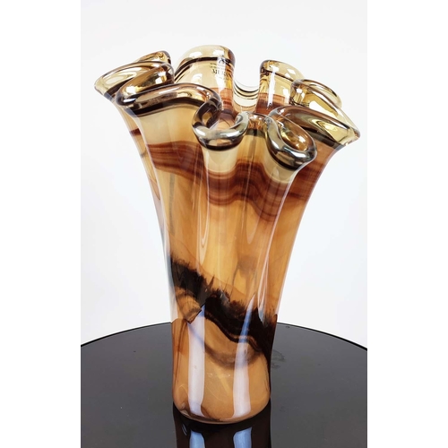 384 - MURANO STYLE GLASS VASES, a set of two, differing colours, 42cm H at tallest. (2)