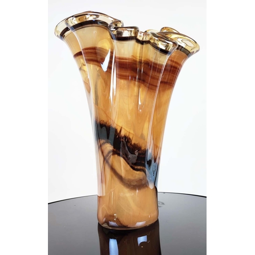 384 - MURANO STYLE GLASS VASES, a set of two, differing colours, 42cm H at tallest. (2)