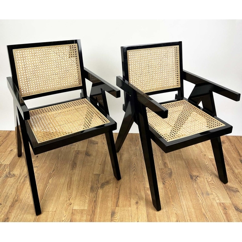 403 - EICHHOLTZ ADAGIO CHAIRS, a pair, 89cm H x 58cm x 61cm, black lacquered frames with cane seats. (2)