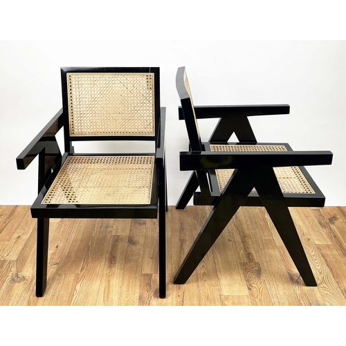 403 - EICHHOLTZ ADAGIO CHAIRS, a pair, 89cm H x 58cm x 61cm, black lacquered frames with cane seats. (2)