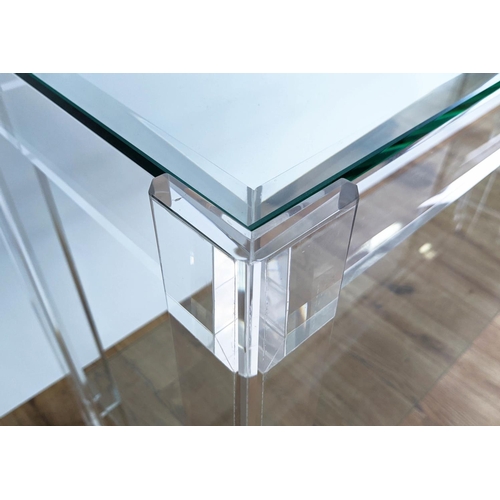 406 - CAREW JONES CONSOLE TABLE, 151cm x 44cm x 74cm H, perspex and glass.