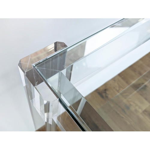 406 - CAREW JONES CONSOLE TABLE, 151cm x 44cm x 74cm H, perspex and glass.