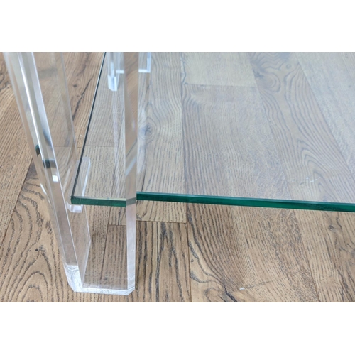 406 - CAREW JONES CONSOLE TABLE, 151cm x 44cm x 74cm H, perspex and glass.