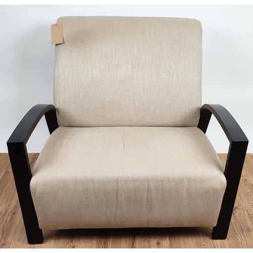 408 - LOVE SEAT, 98cm x 90cm H, black arms.