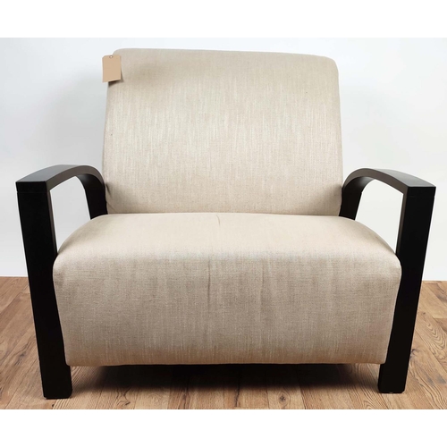 408 - LOVE SEAT, 98cm x 90cm H, black arms.