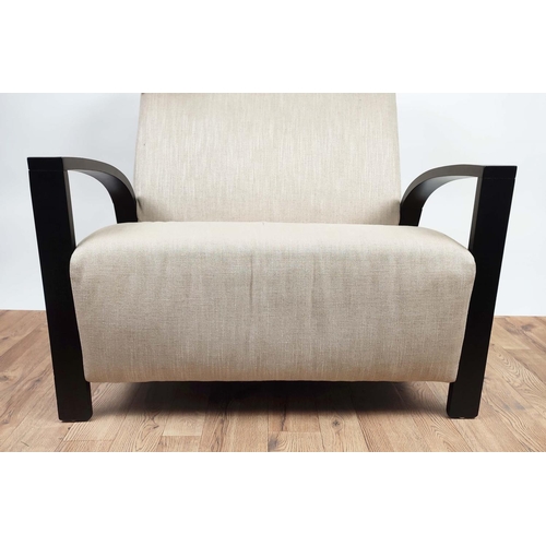 408 - LOVE SEAT, 98cm x 90cm H, black arms.