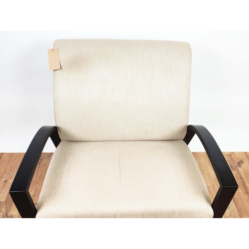 408 - LOVE SEAT, 98cm x 90cm H, black arms.