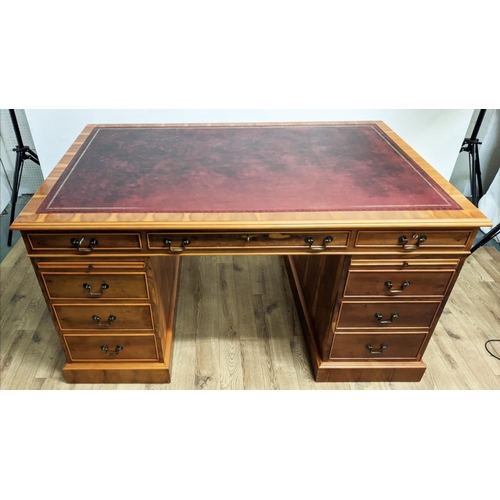 416 - PEDESTAL DESK, 151cm x 94cm, red top.