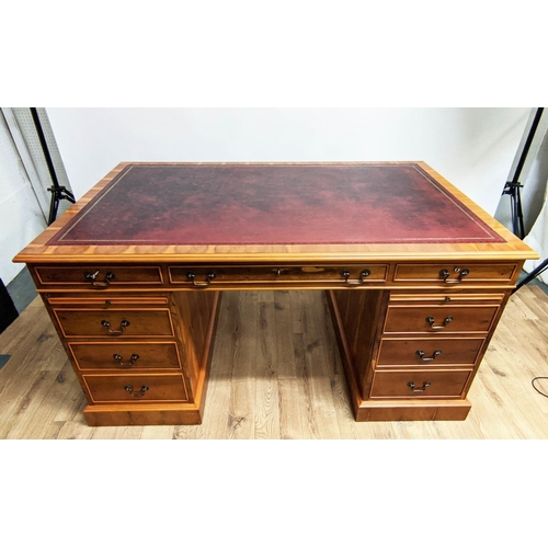 416 - PEDESTAL DESK, 151cm x 94cm, red top.