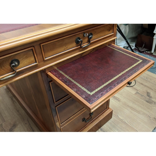 416 - PEDESTAL DESK, 151cm x 94cm, red top.