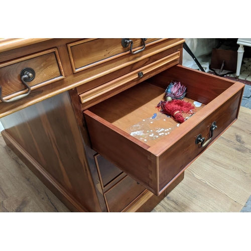 416 - PEDESTAL DESK, 151cm x 94cm, red top.