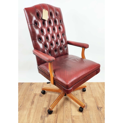 417 - BUTTONED BACK SEAT DESK CHAIR, 68cm x 120cm H.