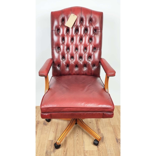 417 - BUTTONED BACK SEAT DESK CHAIR, 68cm x 120cm H.