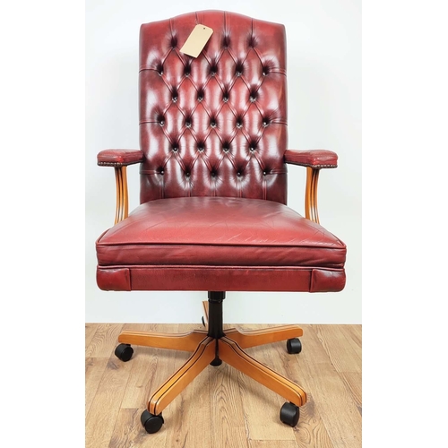 417 - BUTTONED BACK SEAT DESK CHAIR, 68cm x 120cm H.