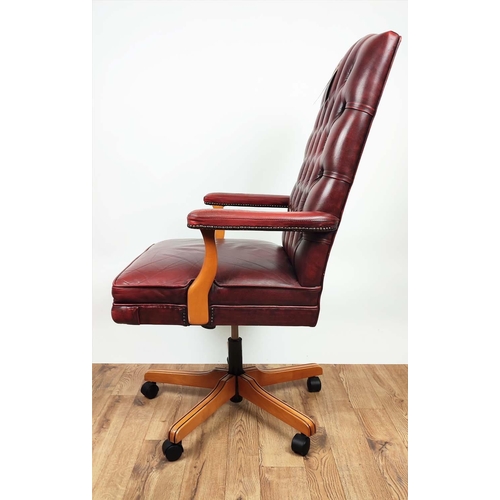 417 - BUTTONED BACK SEAT DESK CHAIR, 68cm x 120cm H.